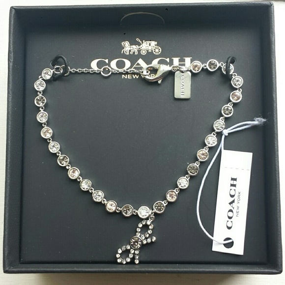 Rare Coach Bow Chain Crystal Bracelet Pink Silver - Picture 1 of 8